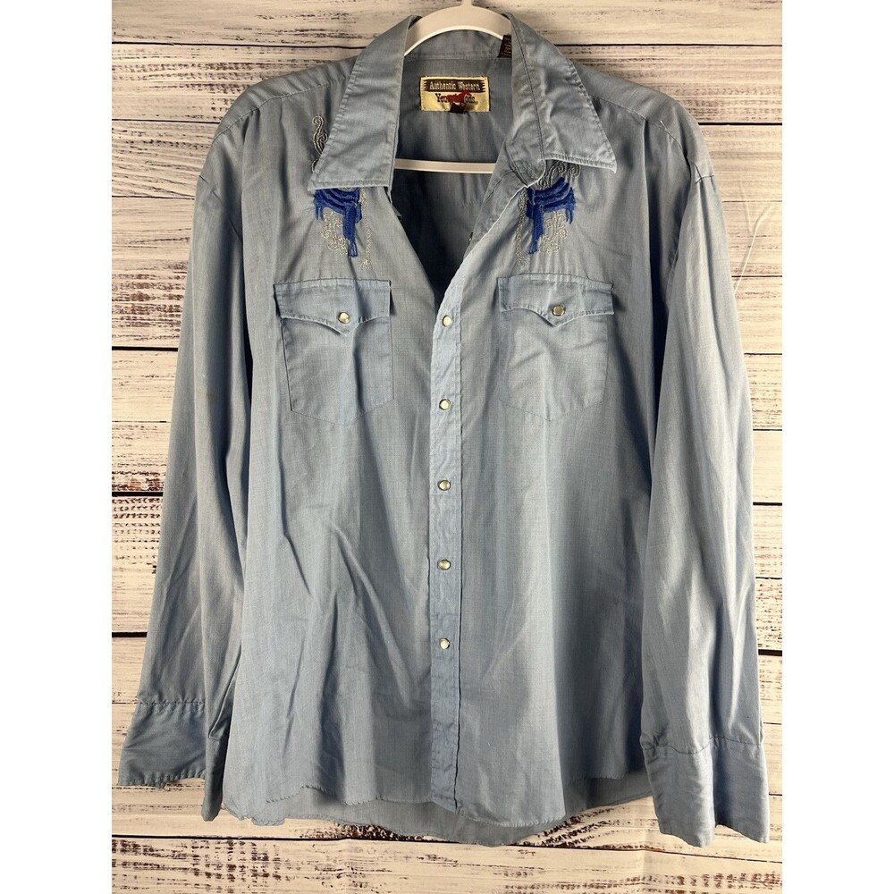 Authentic Western Youngblood  Mens Button Down Shirt Size XL Blue